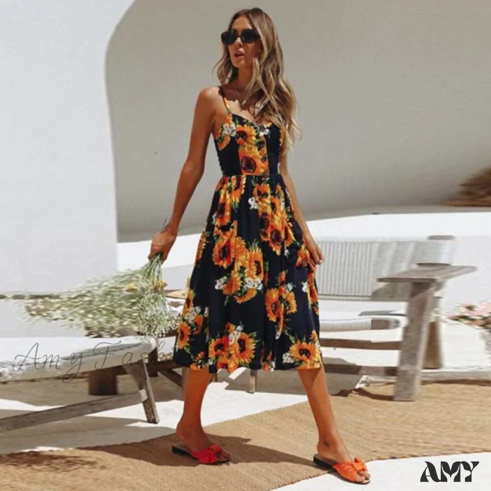 Amy Fashion - Midi Button Backless Polka Dot Striped Dress - Image 26