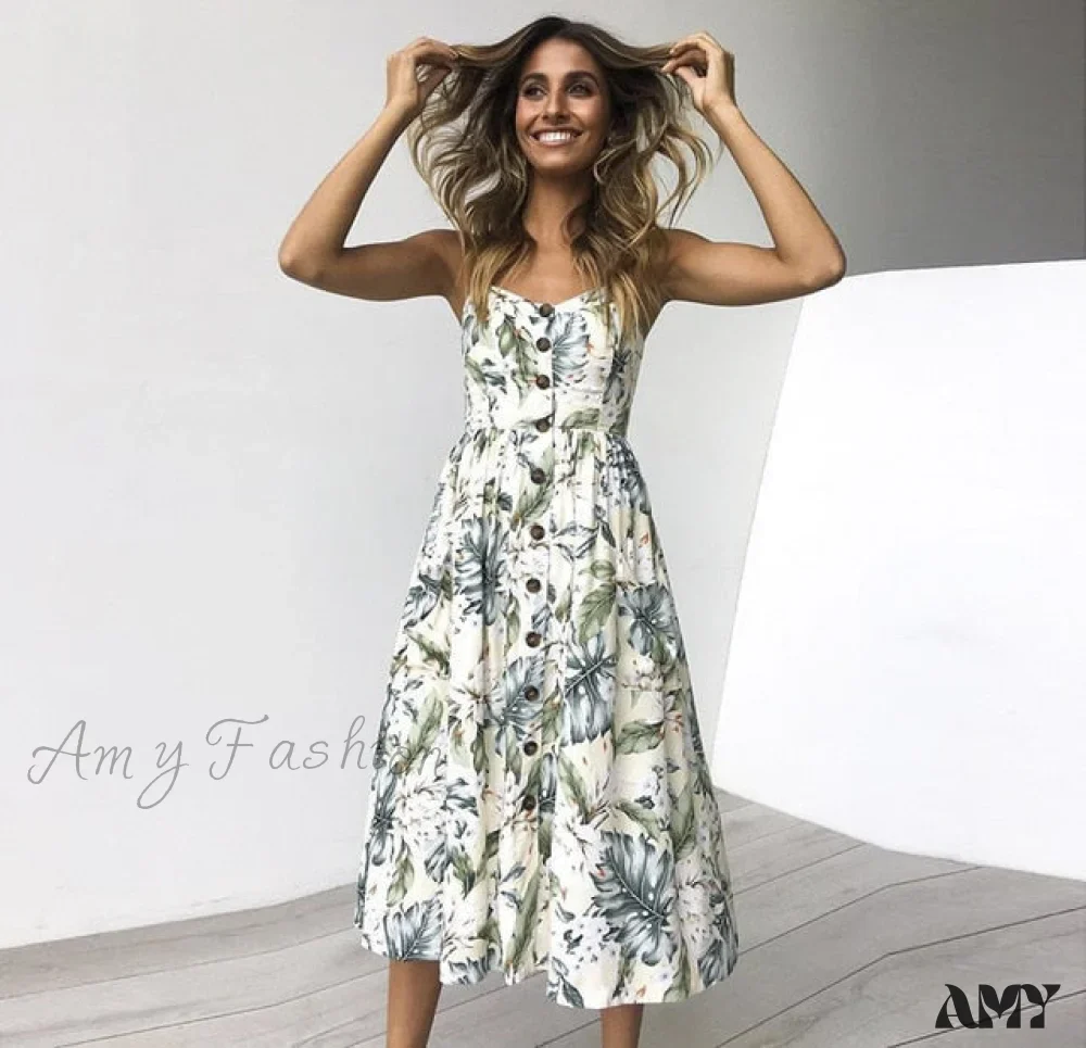 Amy Fashion - Midi Button Backless Polka Dot Striped Dress - Image 28