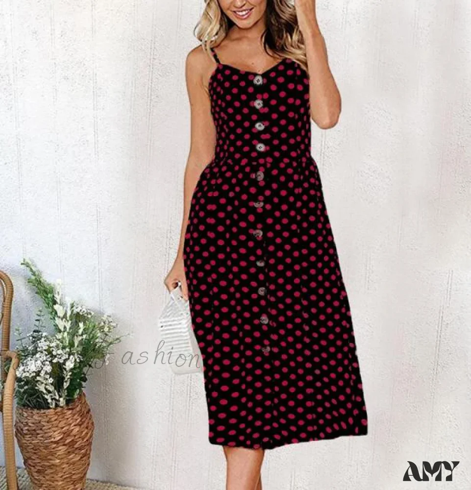 Amy Fashion - Midi Button Backless Polka Dot Striped Dress - Image 29
