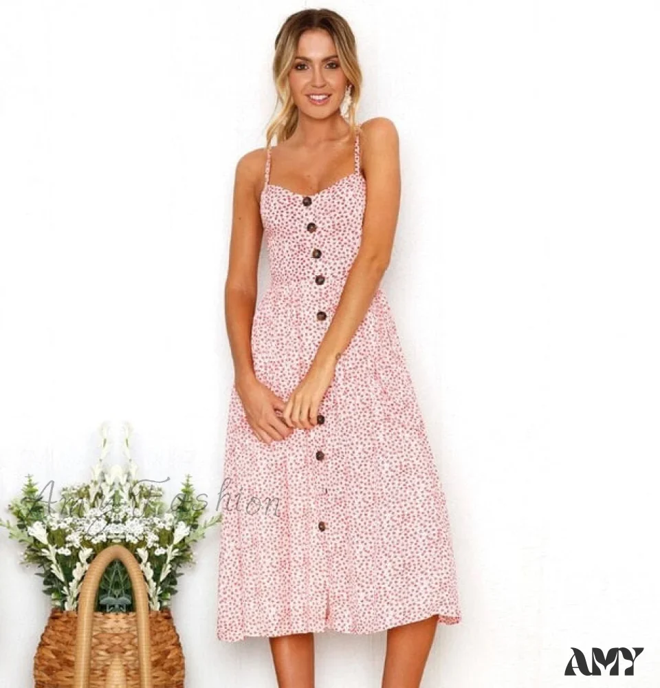 Amy Fashion - Midi Button Backless Polka Dot Striped Dress - Image 7