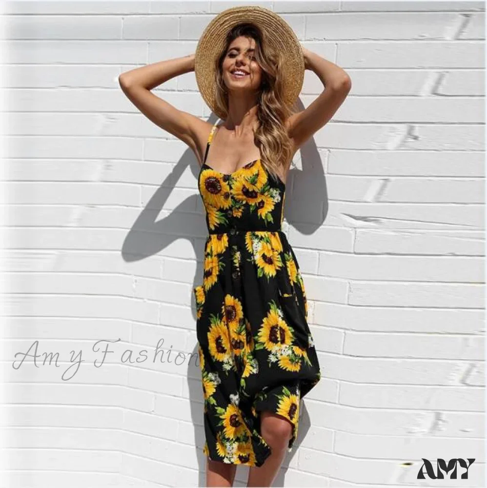 Amy Fashion - Midi Button Backless Polka Dot Striped Dress - Image 9