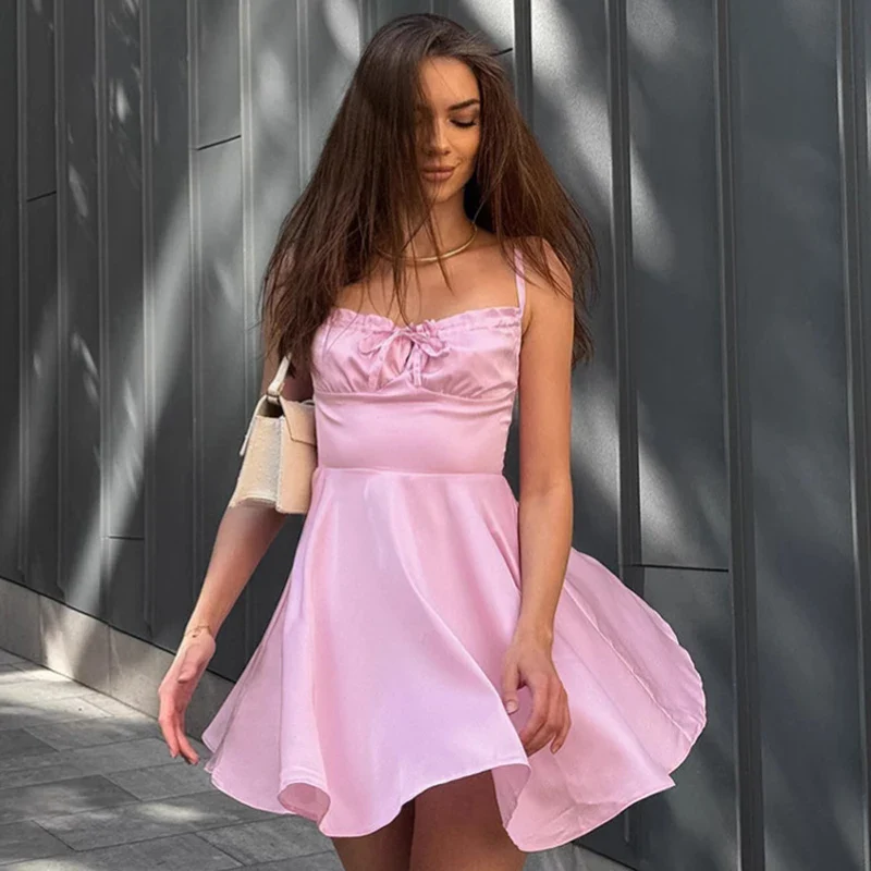 Mini Spaghetti Strap Bandage Solid Prom Dress - Image 2
