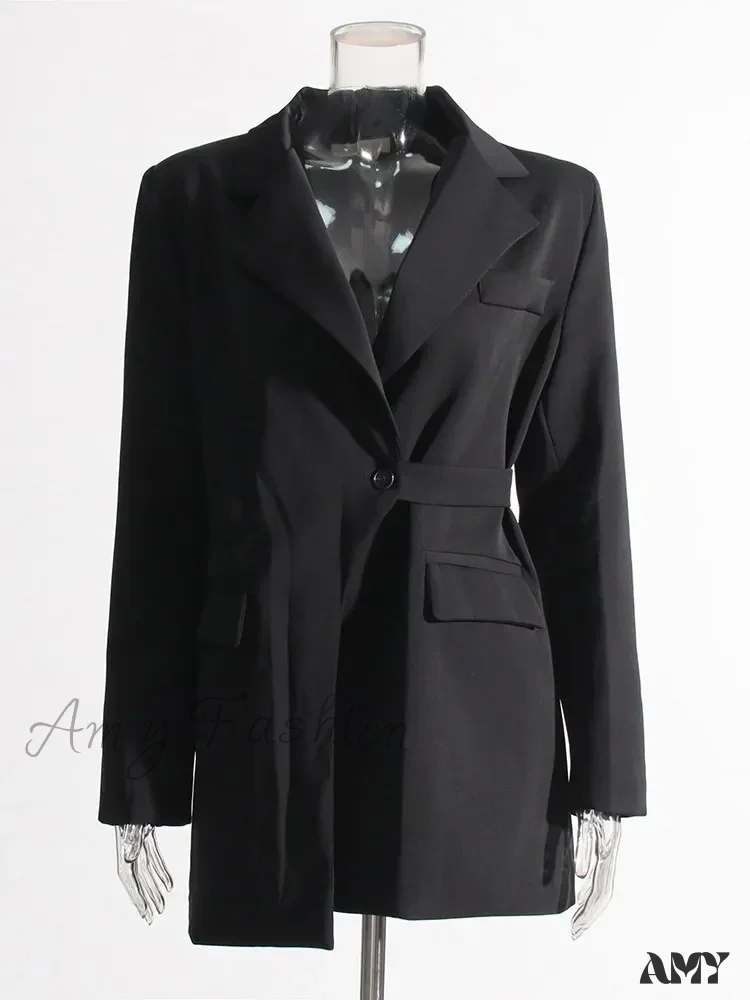 Minimalist Casual Notched Collar Long Sleeve Spliced Single Button Solid Temperament Female Blazer - Image 2