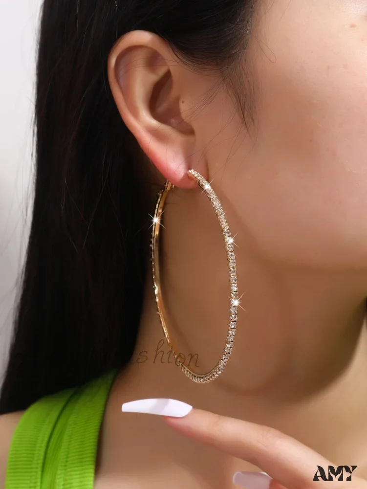 Amy Fashion - Minimalist Rhinestone Inlaid Chunky Hoop Earrings