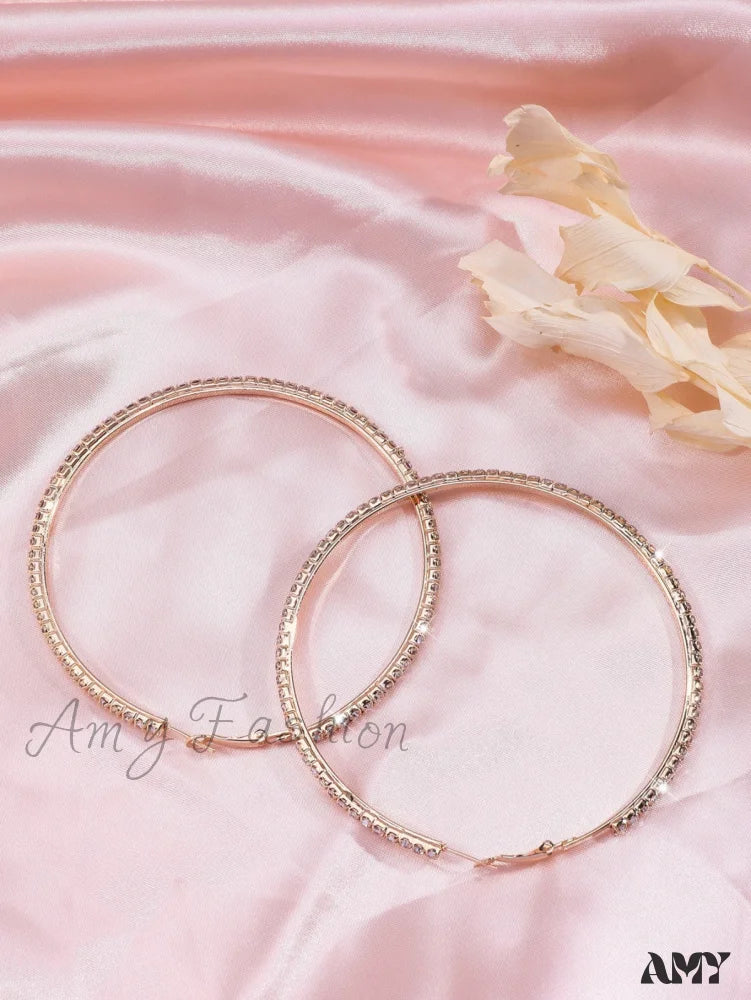 Amy Fashion - Minimalist Rhinestone Inlaid Chunky Hoop Earrings - Image 2