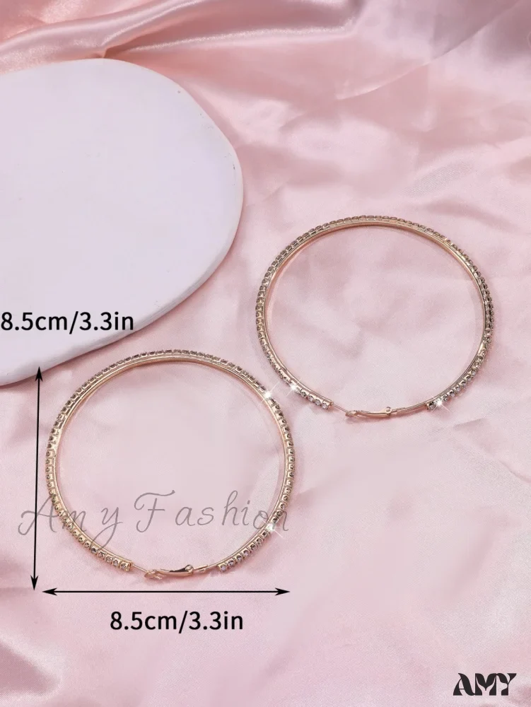 Amy Fashion - Minimalist Rhinestone Inlaid Chunky Hoop Earrings - Image 3