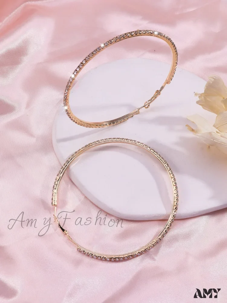 Amy Fashion - Minimalist Rhinestone Inlaid Chunky Hoop Earrings - Image 4
