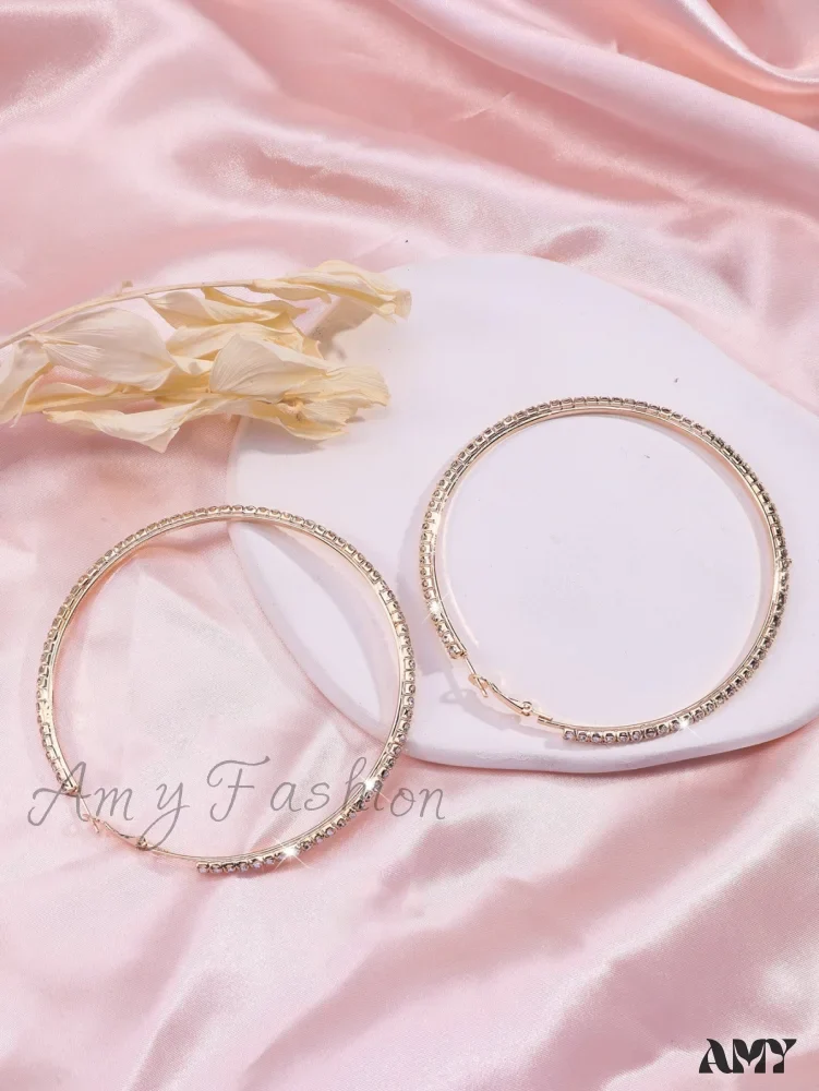 Amy Fashion - Minimalist Rhinestone Inlaid Chunky Hoop Earrings - Image 5