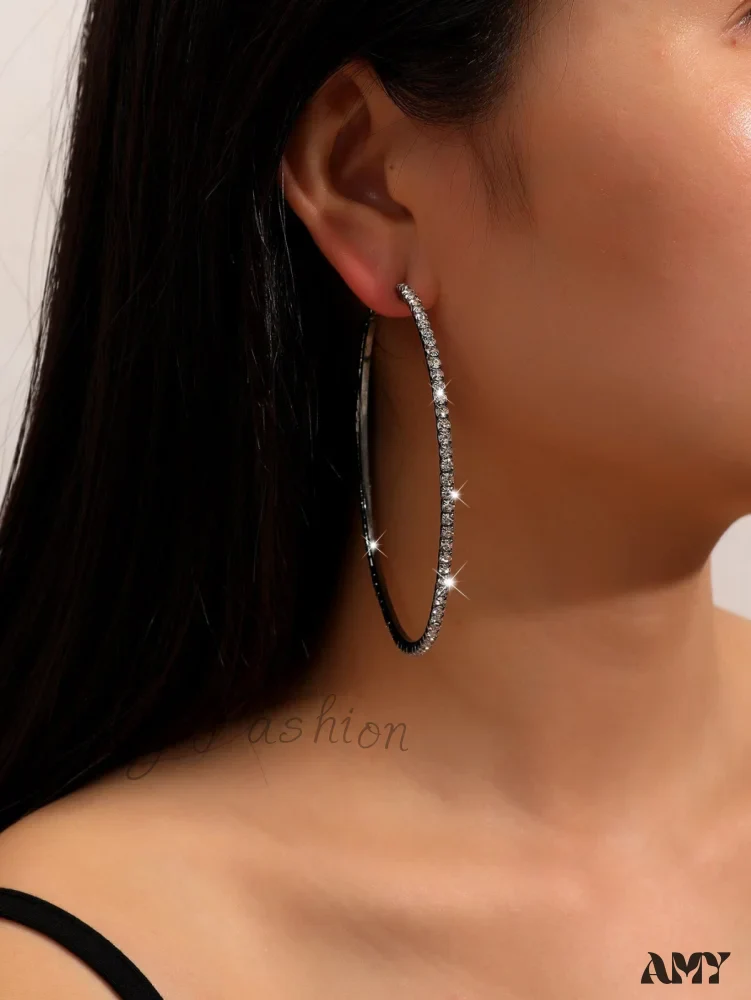 Amy Fashion - Minimalist Rhinestone Inlaid Chunky Hoop Earrings - Image 6