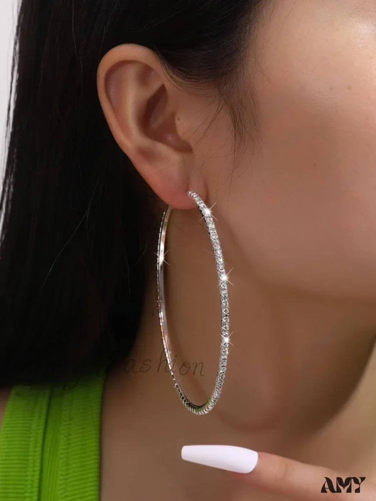 Amy Fashion - Minimalist Rhinestone Inlaid Chunky Hoop Earrings - Image 7