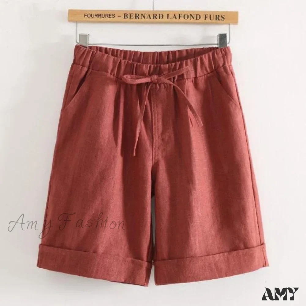 Amy Fashion - Fashion Elastic Waist Loose Shorts - Image 3