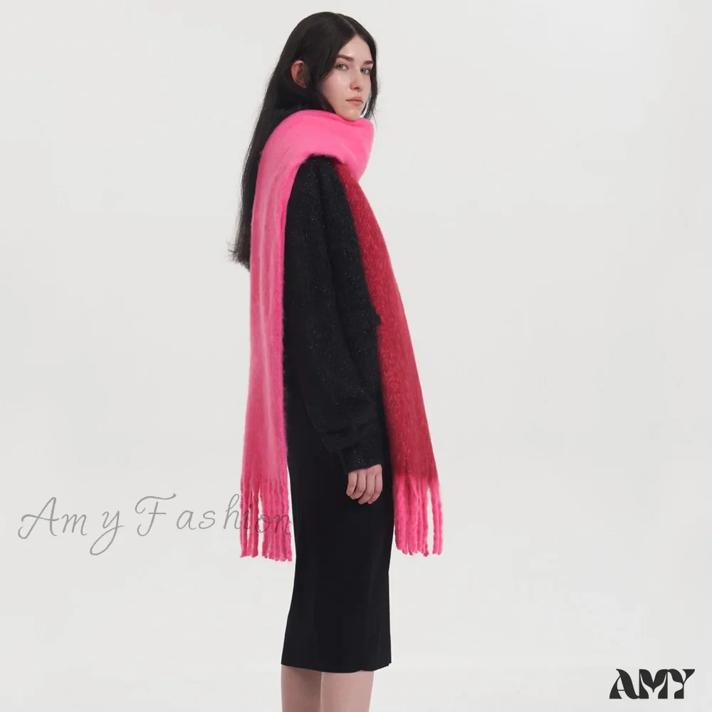 New Fashion Thick Warm Two-Tone Cozy Fringe Stylish Scarf - Image 3