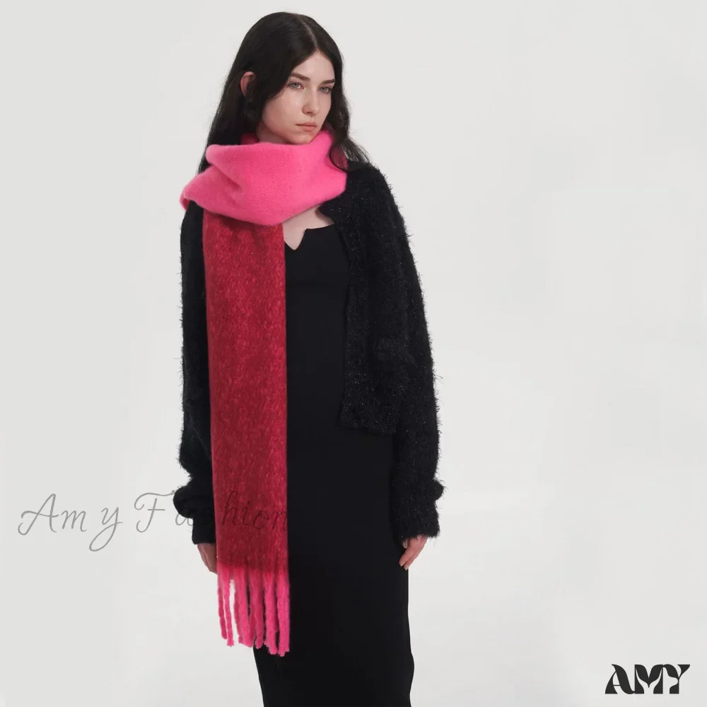 New Fashion Thick Warm Two-Tone Cozy Fringe Stylish Scarf - Image 5