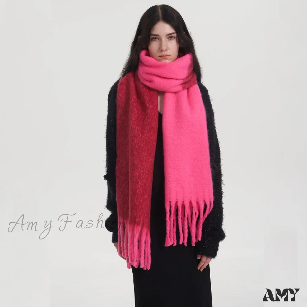 New Fashion Thick Warm Two-Tone Cozy Fringe Stylish Scarf - Image 6