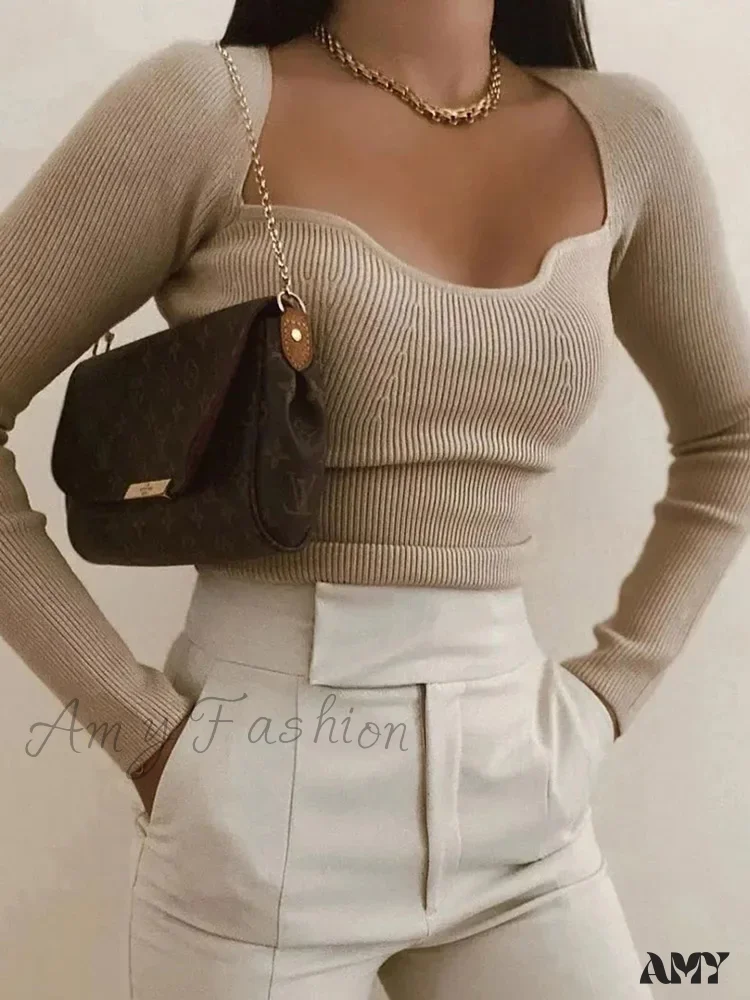 New Knitting Heart-Neck Casual Slim-Fit Tight Long-Arm Sweater - Image 2