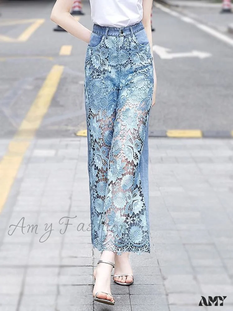 Amy Fashion - Loose Versatile Hollow Out Lace Pants - Image 2