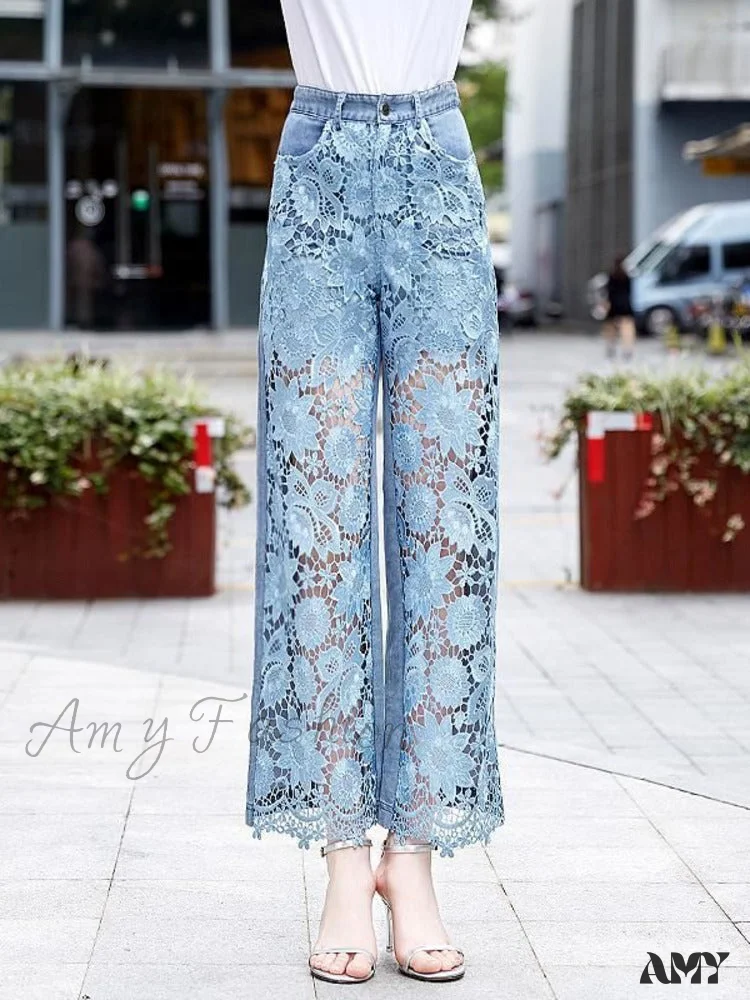Amy Fashion - Loose Versatile Hollow Out Lace Pants - Image 4