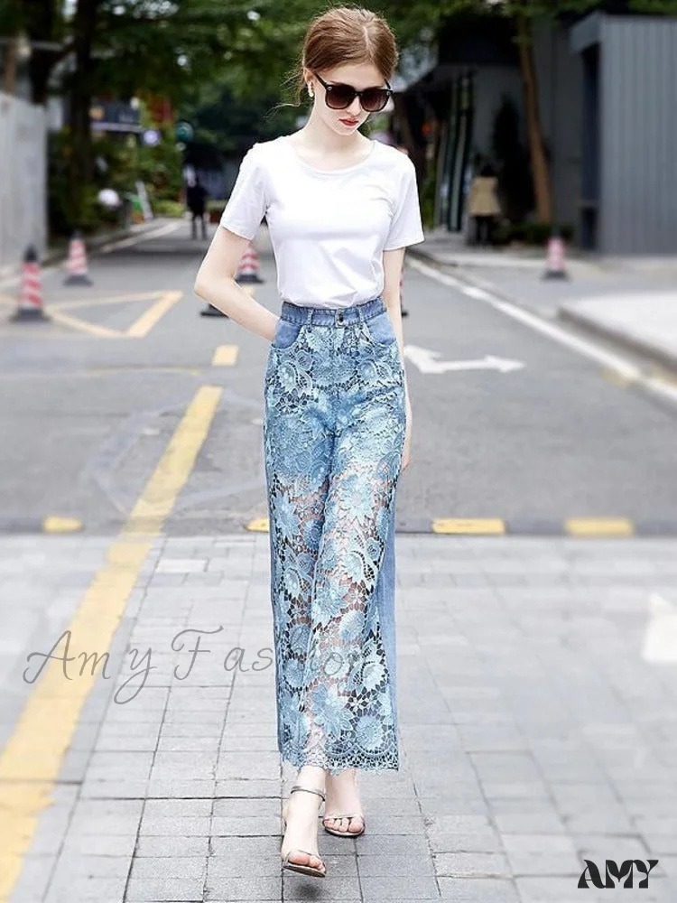 Amy Fashion - Loose Versatile Hollow Out Lace Pants - Image 5