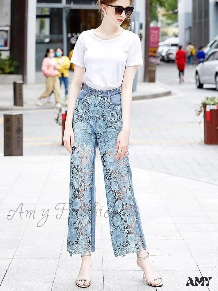 Amy Fashion - Loose Versatile Hollow Out Lace Pants - Image 6