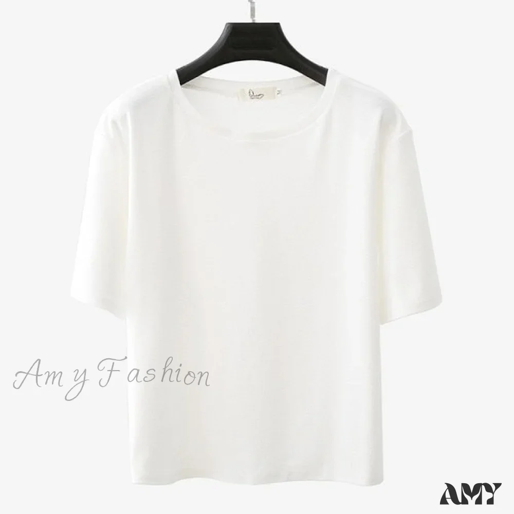 Amy Fashion - Solid Casual Loose Korean O Neck Tops - Image 3
