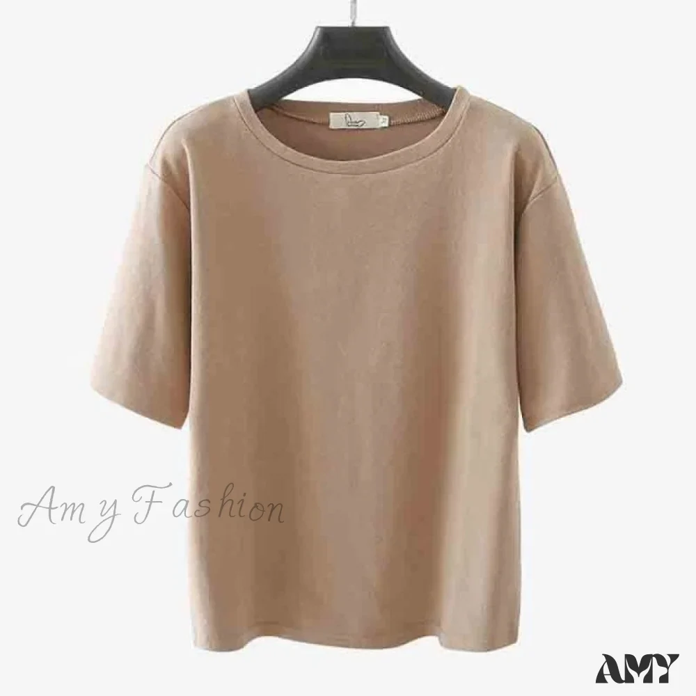 Amy Fashion - Solid Casual Loose Korean O Neck Tops - Image 4