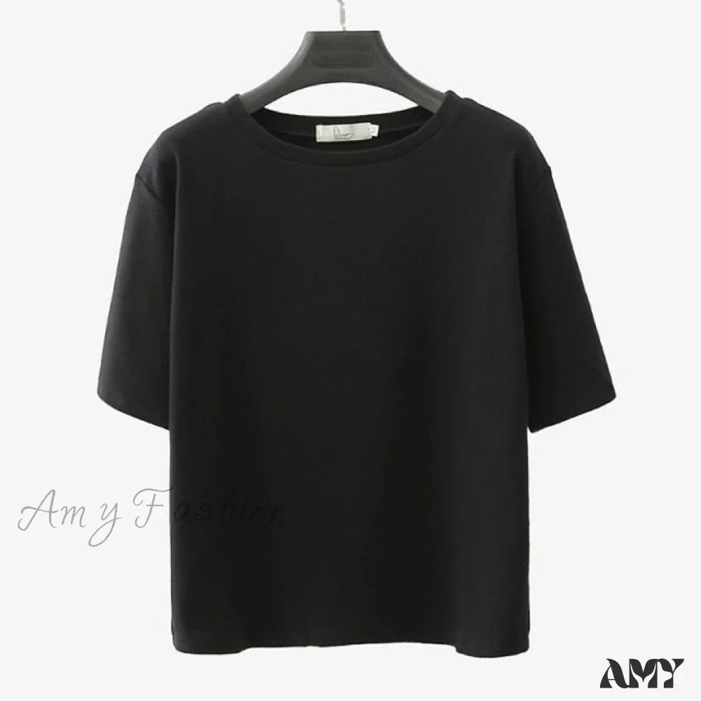 Amy Fashion - Solid Casual Loose Korean O Neck Tops - Image 5