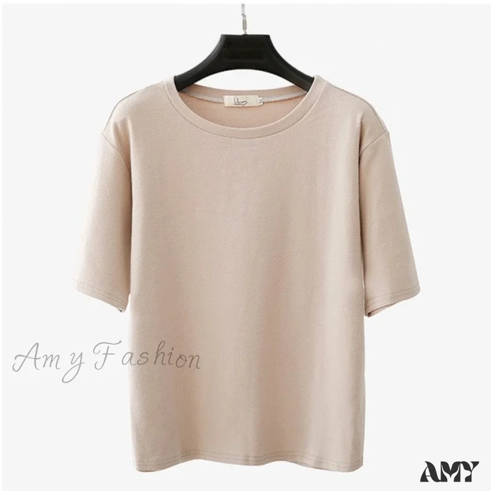 Amy Fashion - Solid Casual Loose Korean O Neck Tops - Image 6