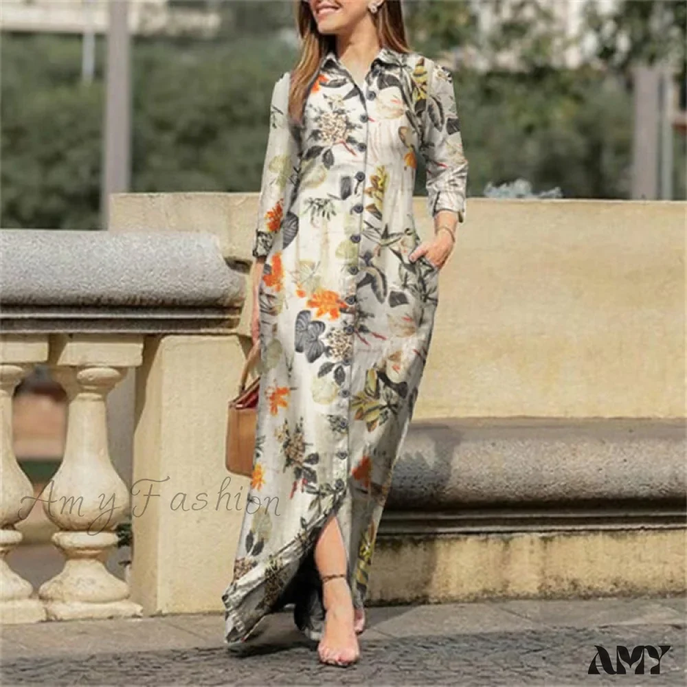 Amy Fashion - New Shirt Collar Button Long Denim Skirt Dress - Image 6
