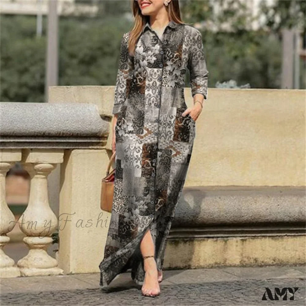 Amy Fashion - New Shirt Collar Button Long Denim Skirt Dress - Image 8
