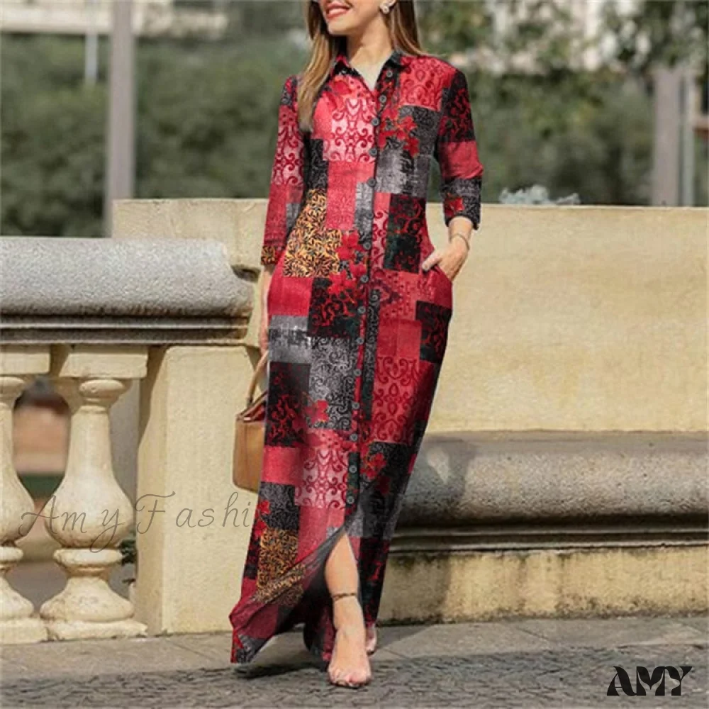 Amy Fashion - New Shirt Collar Button Long Denim Skirt Dress - Image 9