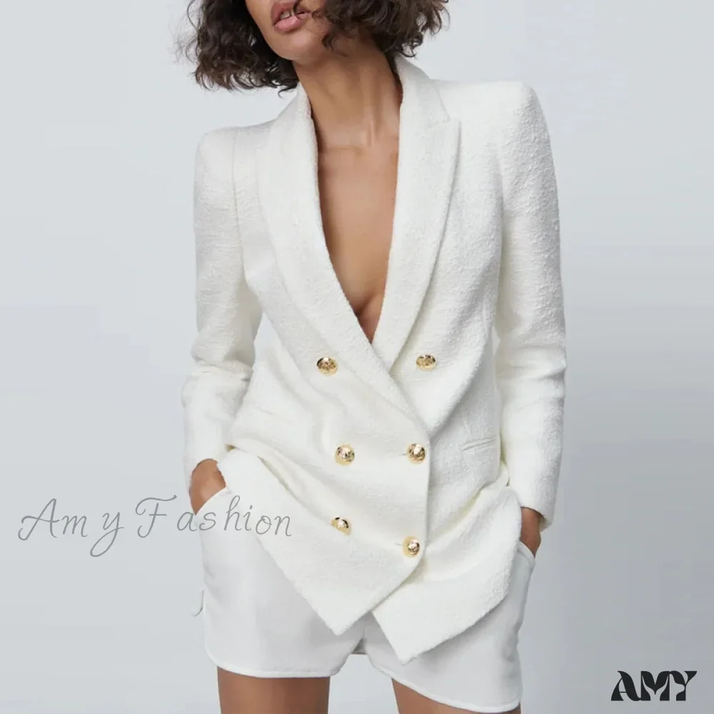 Amy Fashion - Vintage Tweed Chic Button Blazers - Image 3