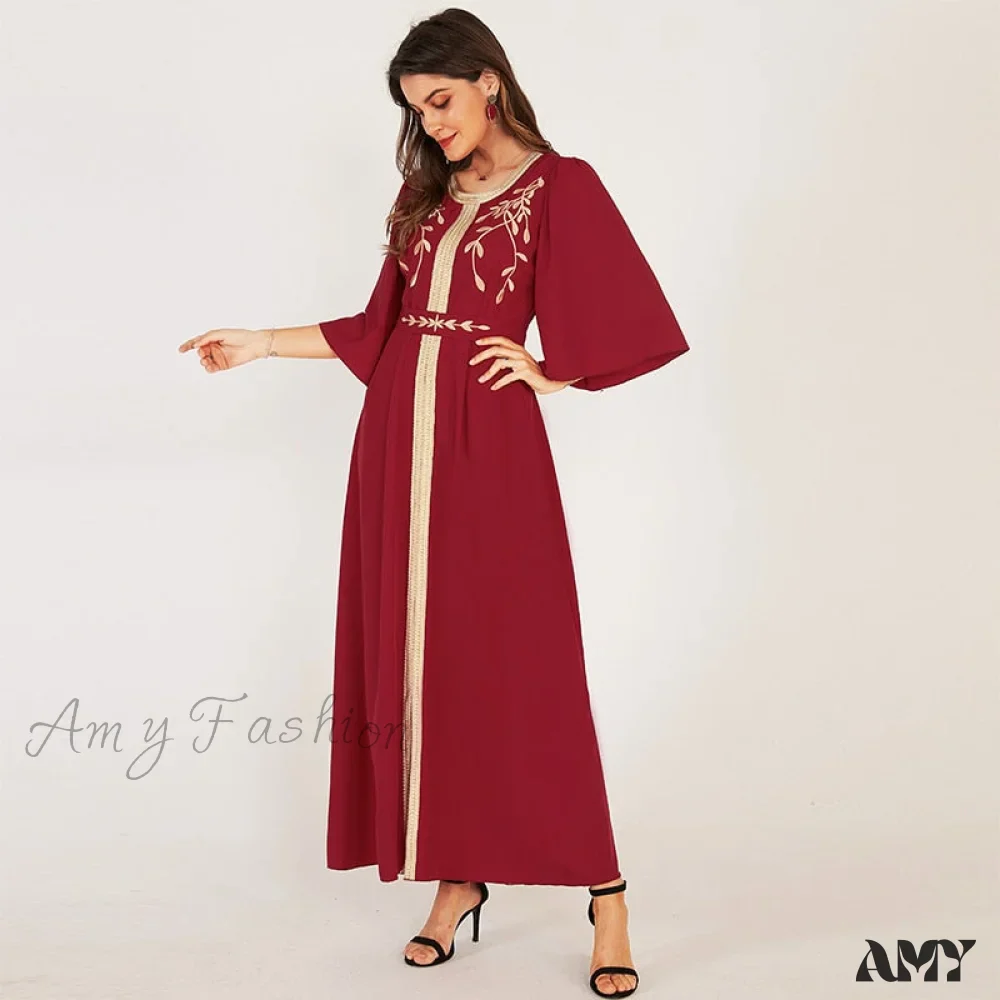Amy Fashion - O Neck Half-Sleeved Golden Edge Dresses - Image 2