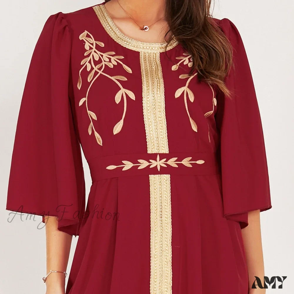 Amy Fashion - O Neck Half-Sleeved Golden Edge Dresses - Image 3