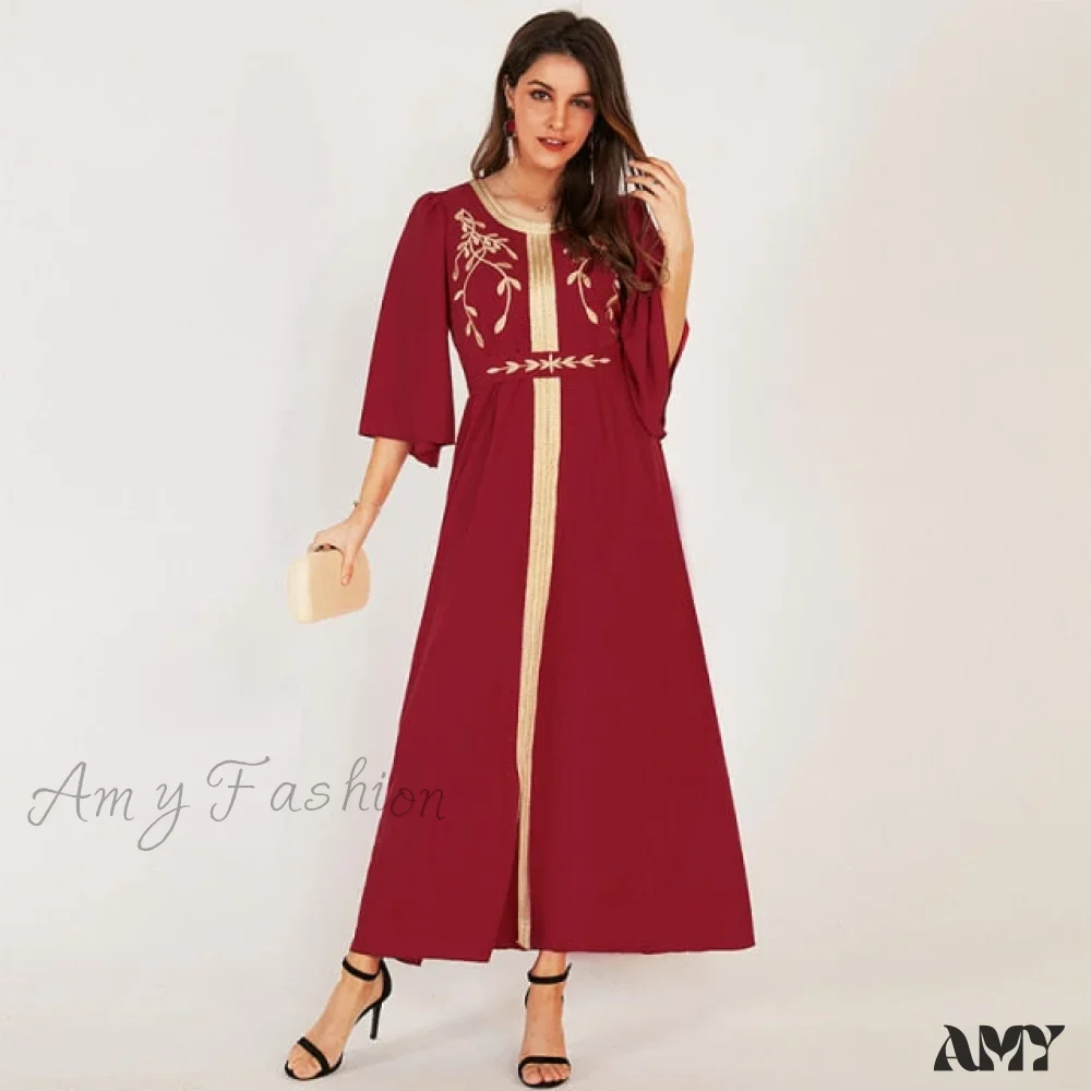 Amy Fashion - O Neck Half-Sleeved Golden Edge Dresses - Image 4