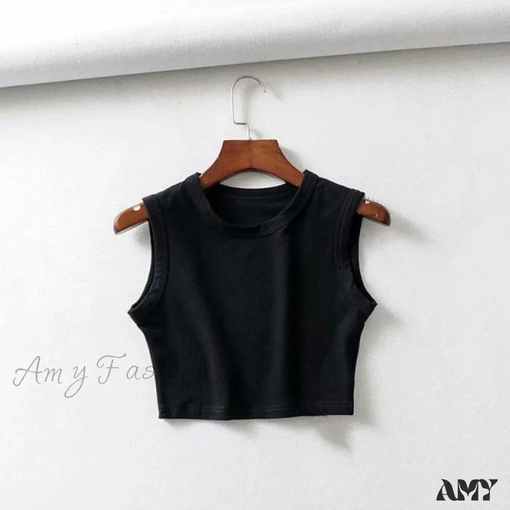 Amy Fashion - O-Neck White Solid Skinny Crop Top - Image 5