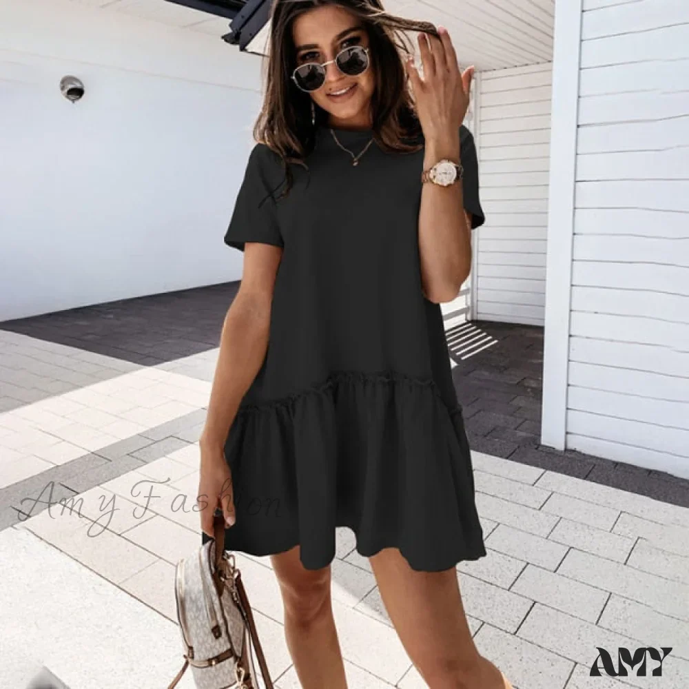 Amy Fashion - O-neck White Black Ruffles Big Hem Dresses - Image 7