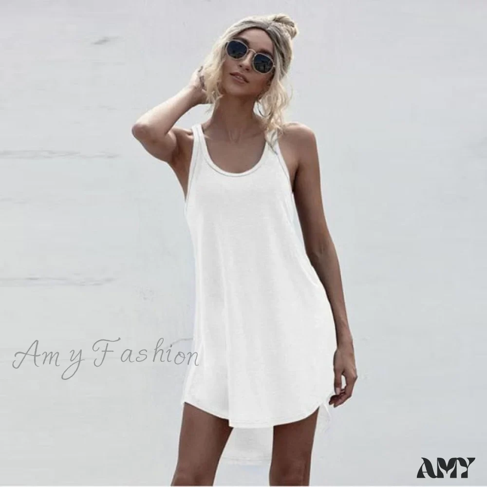 Amy Fashion - Off Shoulder Asymmetrical Cotton Mini Dress - Image 10