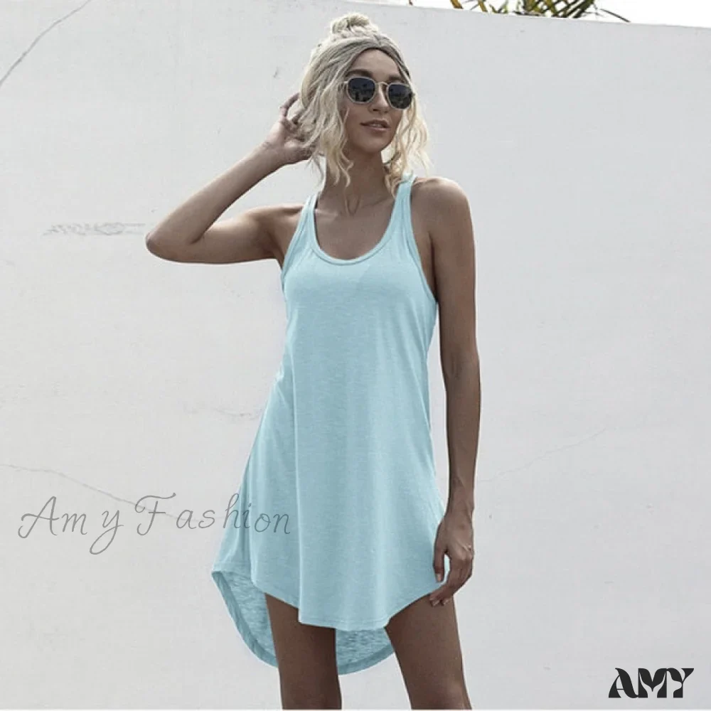 Amy Fashion - Off Shoulder Asymmetrical Cotton Mini Dress - Image 2