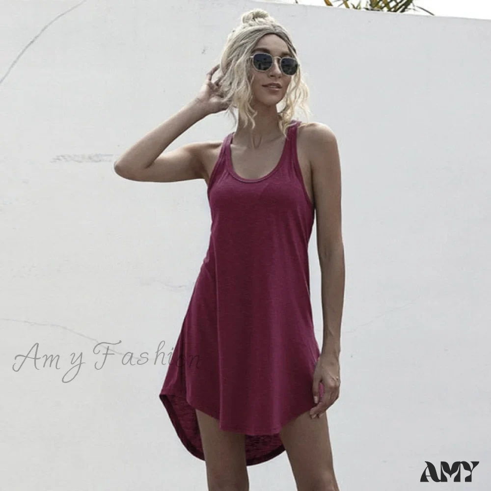 Amy Fashion - Off Shoulder Asymmetrical Cotton Mini Dress - Image 7