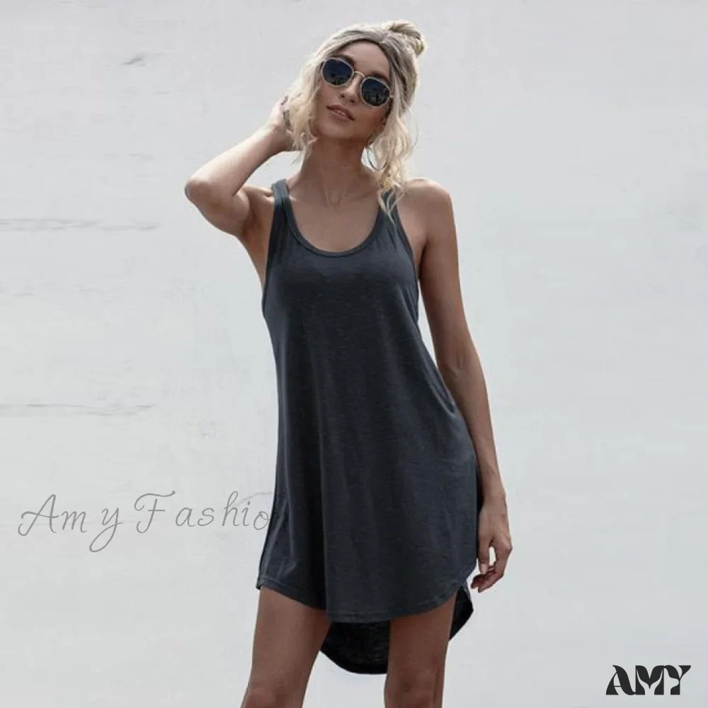 Amy Fashion - Off Shoulder Asymmetrical Cotton Mini Dress - Image 8