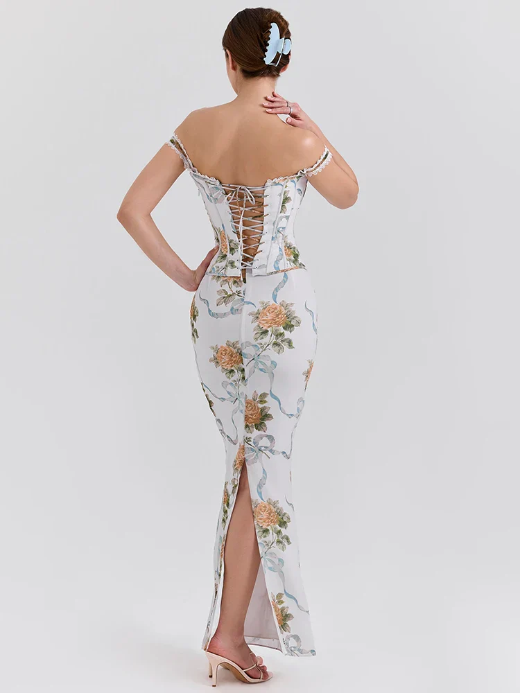Off Shoulder Backless Maxi Floral Dress - Image 3