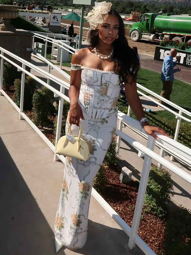 Off Shoulder Backless Maxi Floral Dress - Image 5