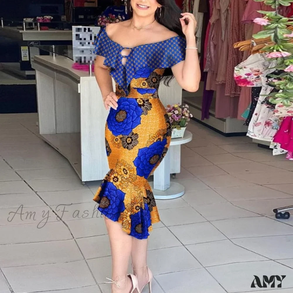 Amy Fashion - Off Shoulder Bodycon Mermaid Ruffle Dress - Image 11