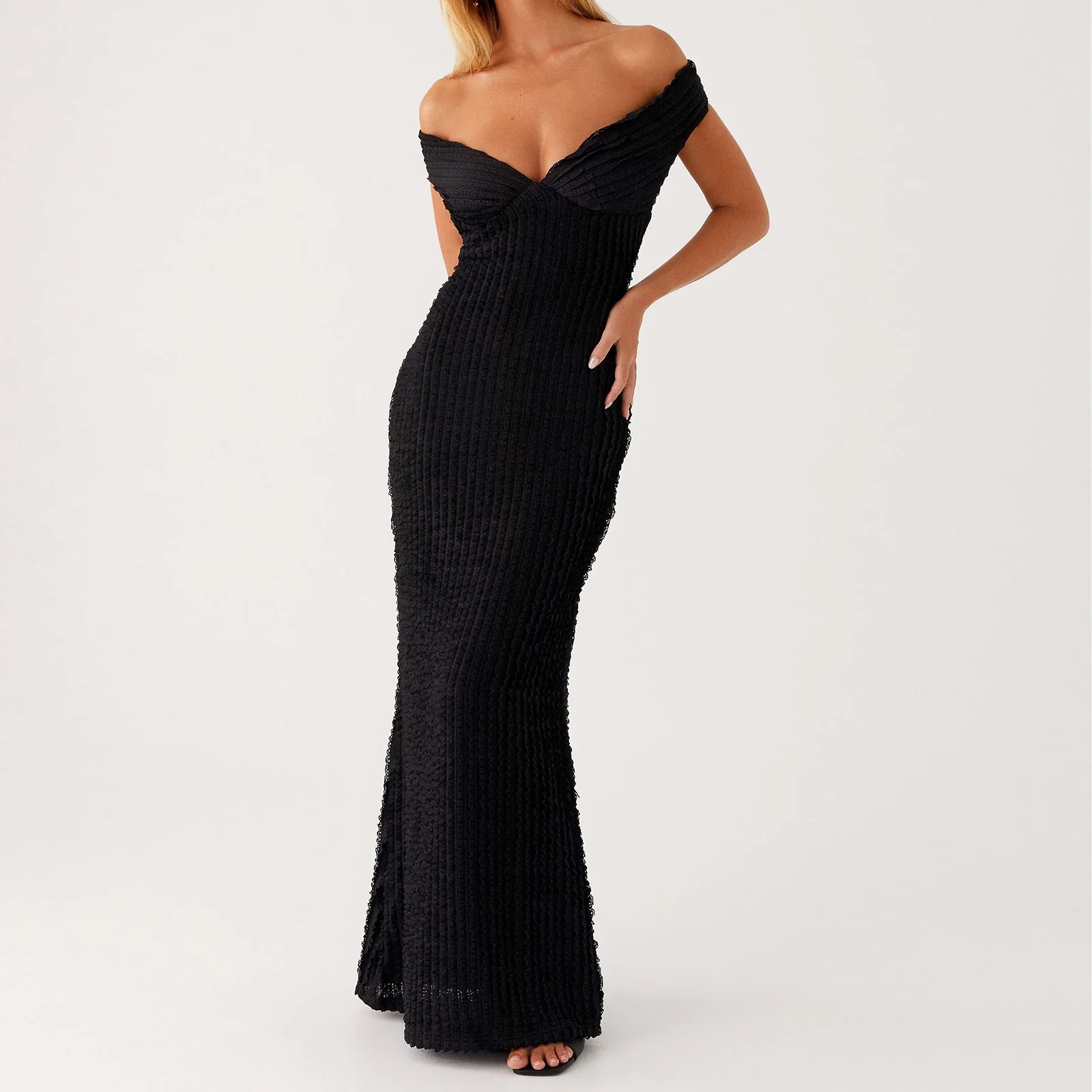 Off Shoulder Slash Neck Bo Bodycon Dress