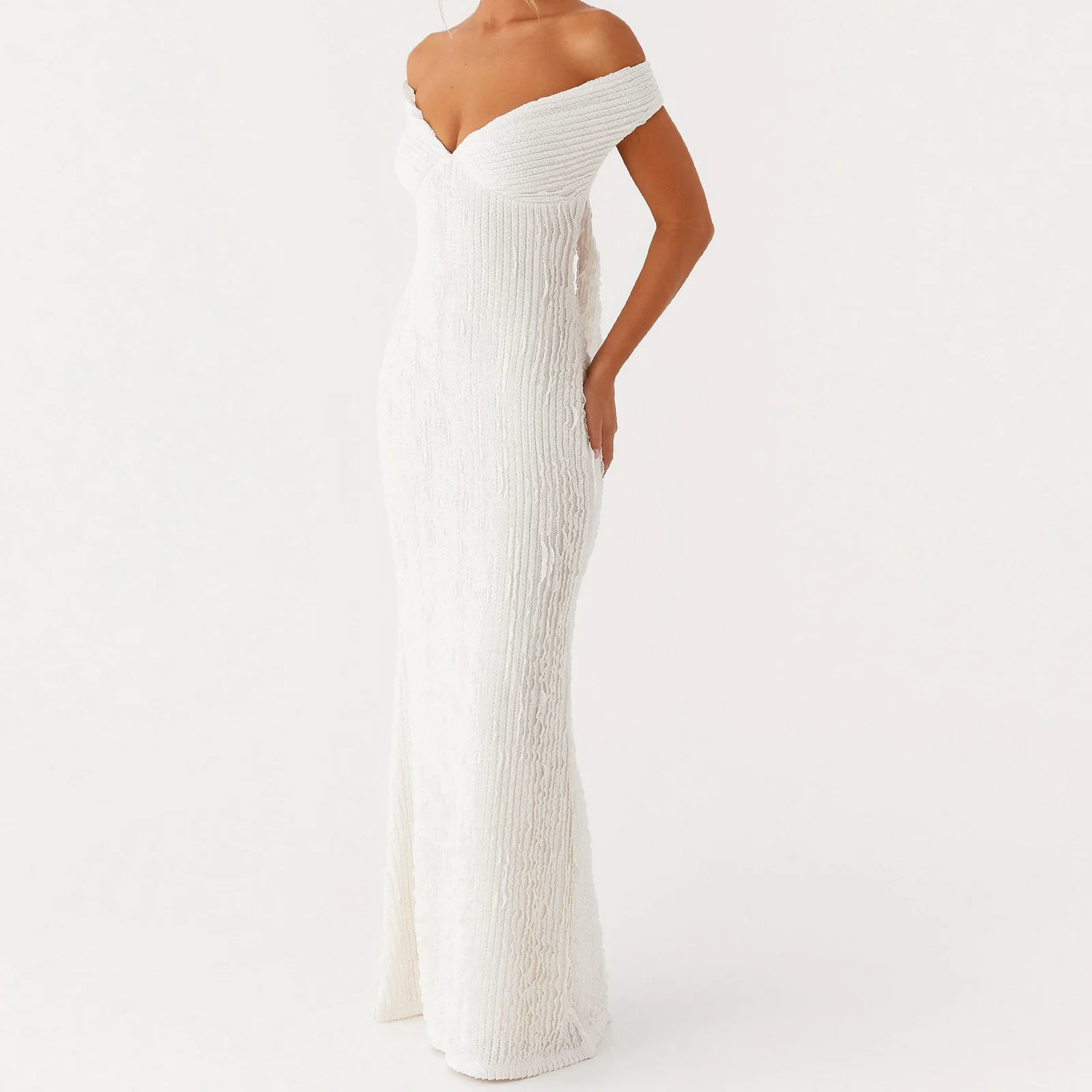 Off Shoulder Slash Neck Bo Bodycon Dress - Image 3