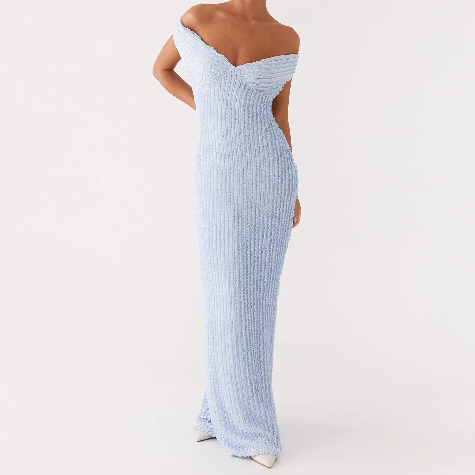 Off Shoulder Slash Neck Bo Bodycon Dress - Image 5