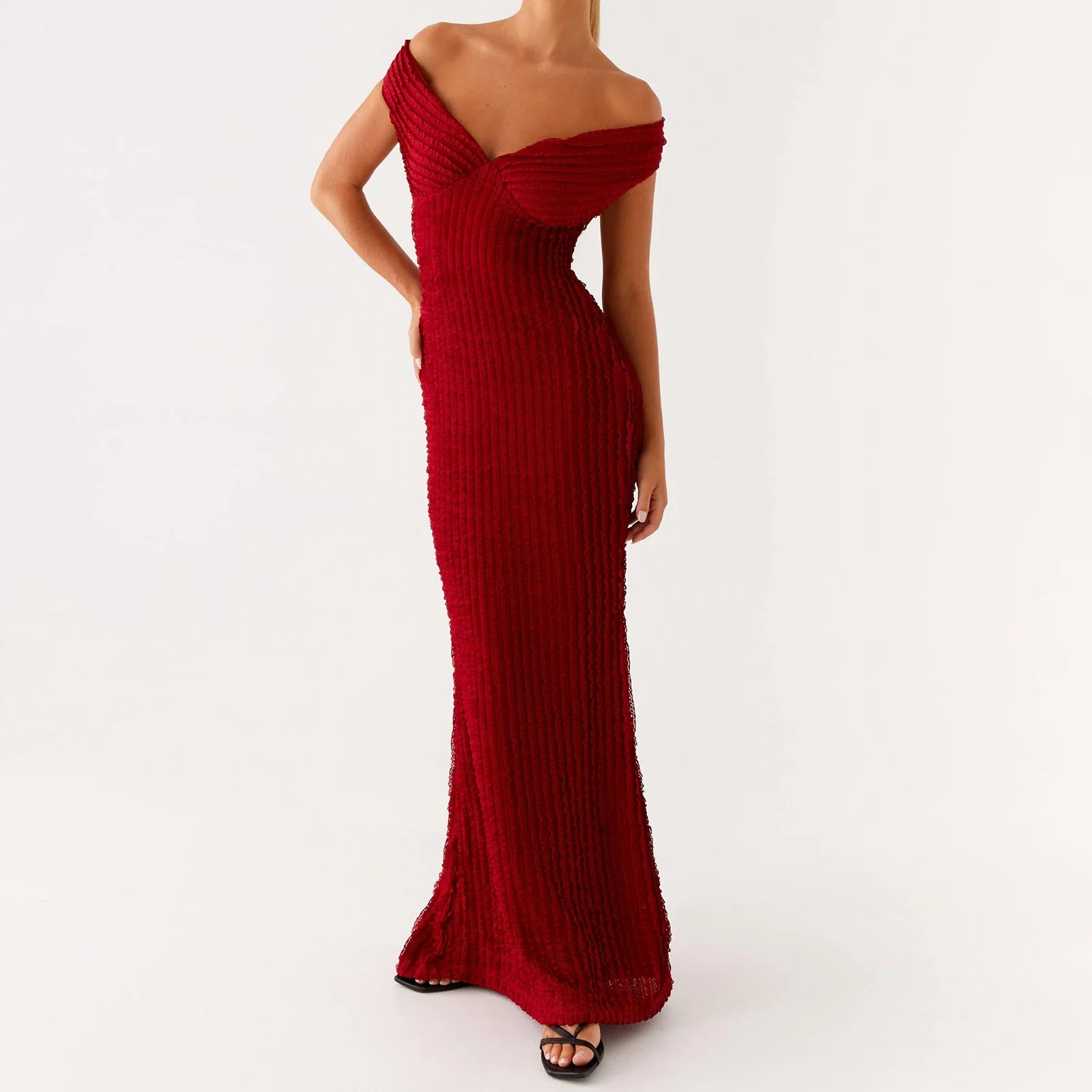 Off Shoulder Slash Neck Bo Bodycon Dress - Image 6
