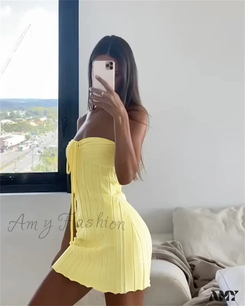Amy Fashion - Off-Shoulder Stripe Knitting Bodycon Dress - Image 25