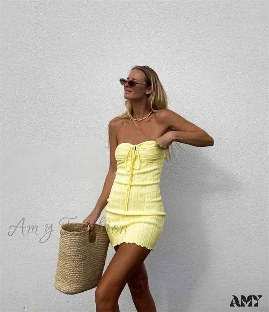 Amy Fashion - Off-Shoulder Stripe Knitting Bodycon Dress - Image 27