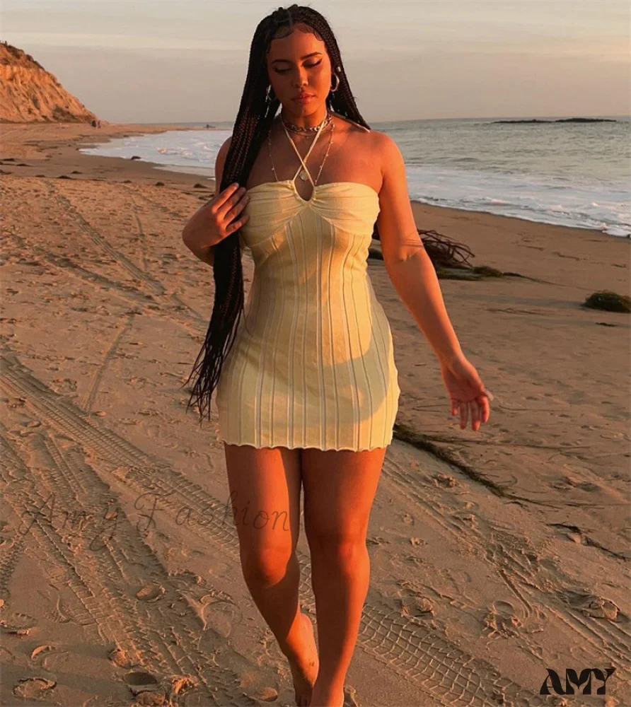 Amy Fashion - Off-Shoulder Stripe Knitting Bodycon Dress - Image 8